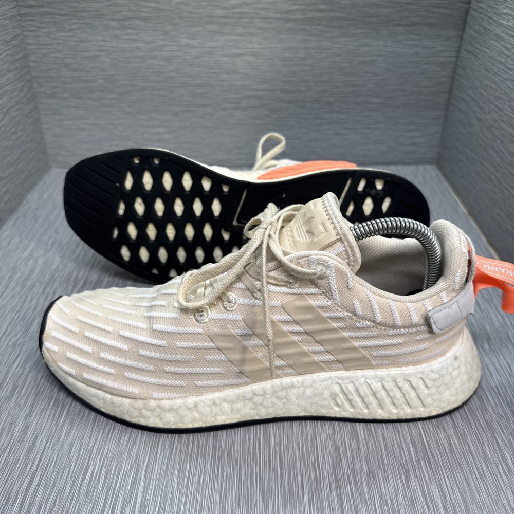 Adidas NMD‎ R2 Boost Men's Shoes Cream White Orange Striped Sneakers Size 9.5